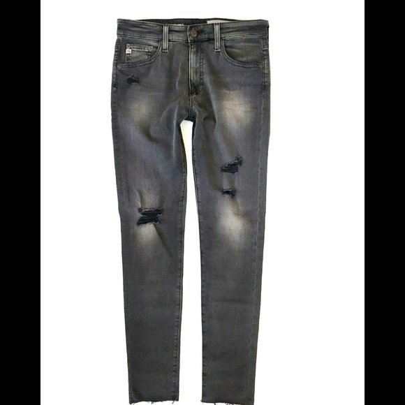 AG Farrah High Rise Skinny Ankle Raw Hem Jean in Eroded Grey Destroyed - Picture 4 of 12